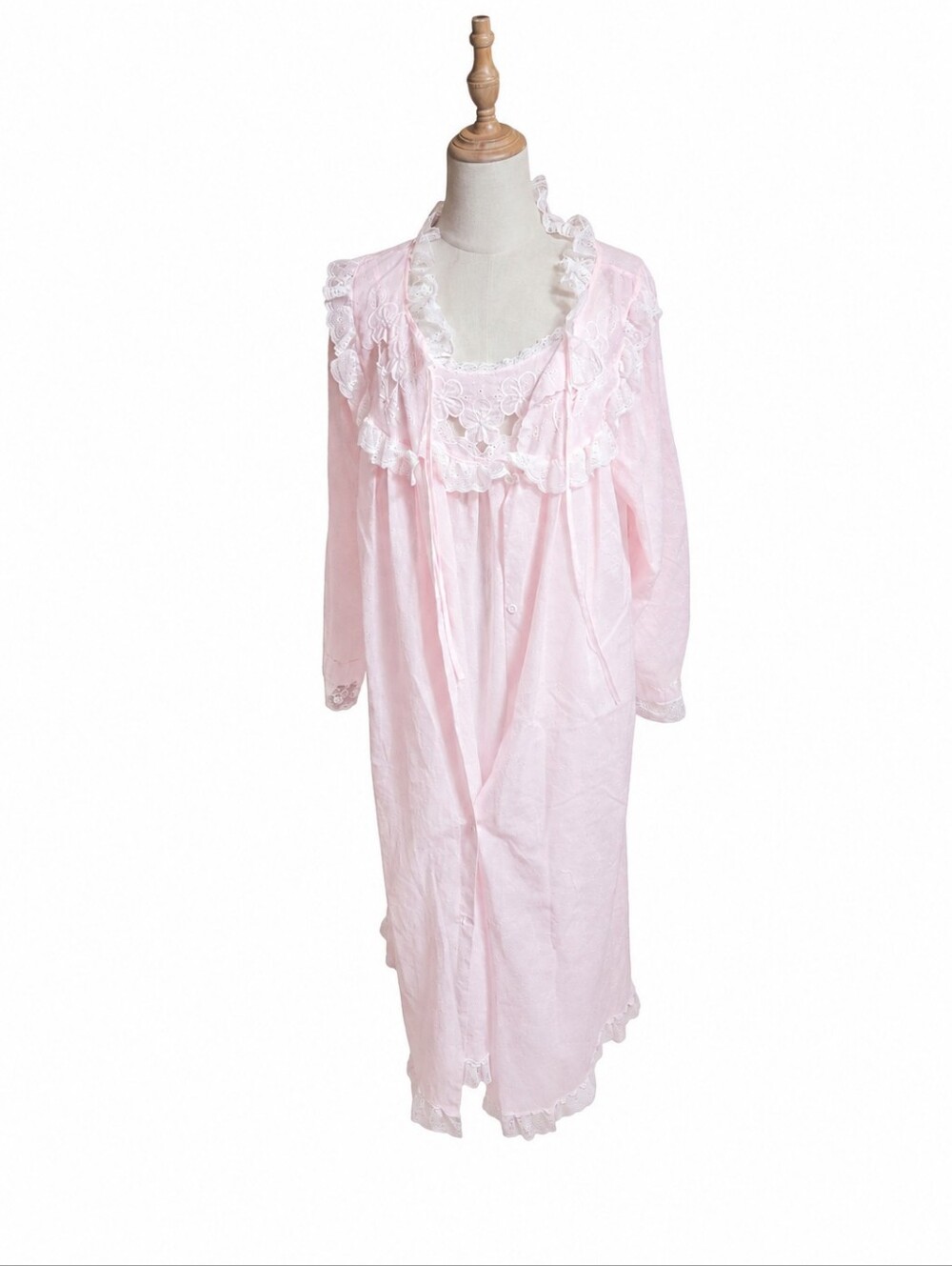 Willow Creek Vintage Pink Lace Trimmed Nightie And Robe Set